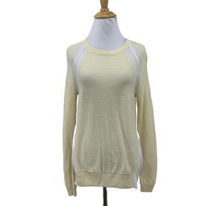 BCBG Maxazria Merino Wool Blend Sweater Women XS Meringue Raglan Crew Neck *READ